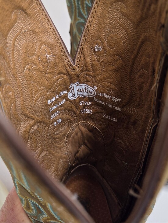 Justin Boots Brown Leather Western Cowboy Boots Embroidered Square Toe  8.5B main image 8